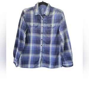 KUHL Purple Plaid Button Up Shirt Women's M 100% Cotton Hiking Outdoor Gorpcore